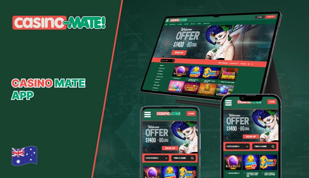 Casino Mate mobile app interface on smartphone