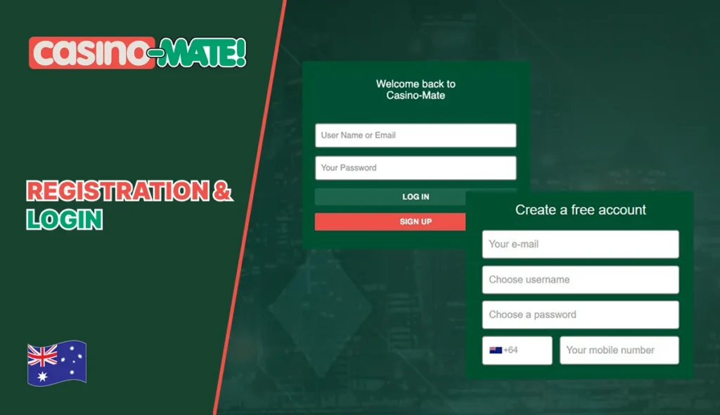 Casino Mate registration and login process