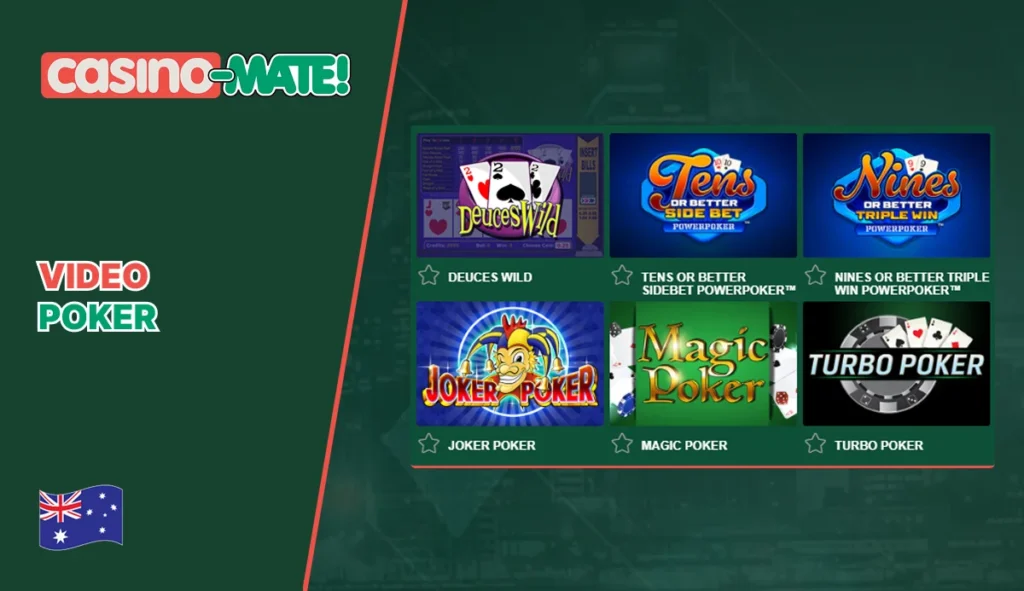 Casino Mate video poker games selection